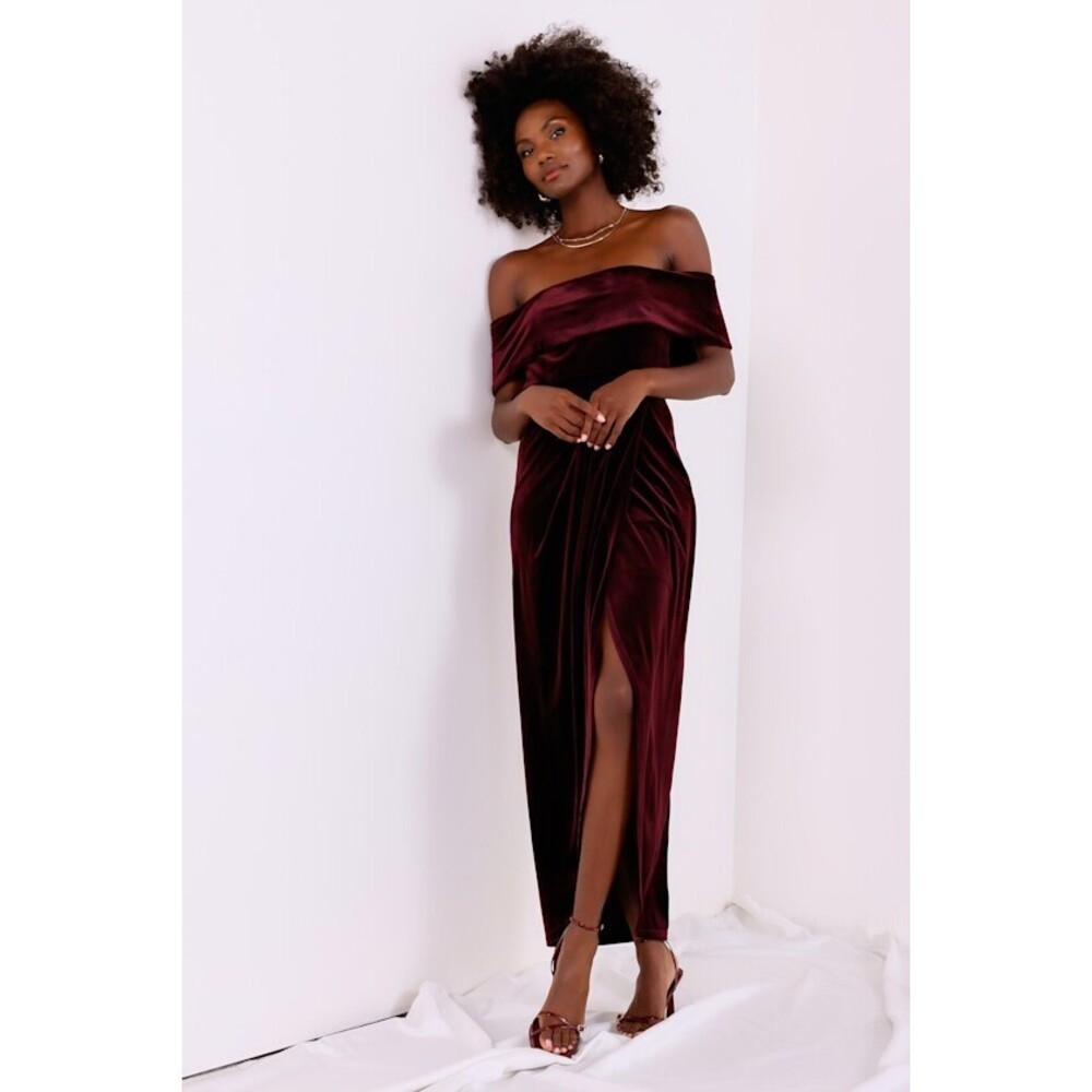 Lulus I'm Enchanted Burgundy Velvet Off-the-shoulder Maxi Dress Red - Size M